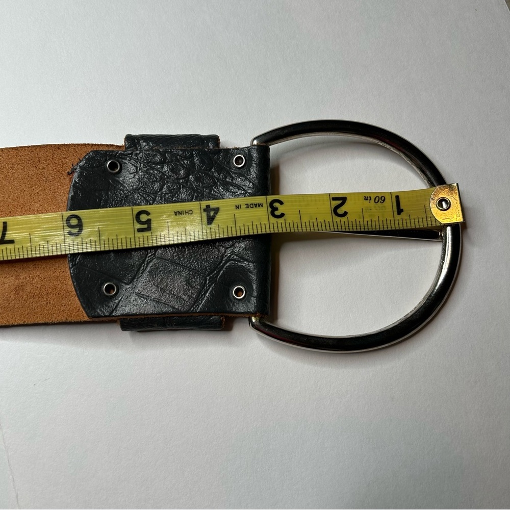 Vintage '84 Paris Statement Wide Belt Croute de Cuir Leather with Silver Buckle - Picture 12 of 17